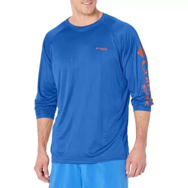 Columbia Mens Terminal Tackle Long Sleeve Shirt Wicking MaterialVivid BlueJupiter Logo