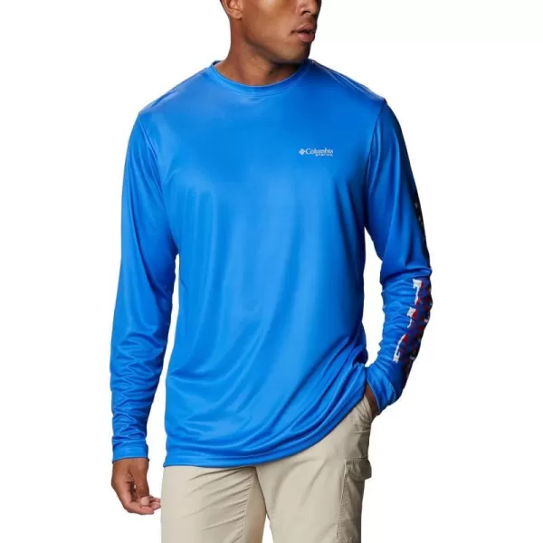 Columbia Mens Terminal Tackle Long Sleeve Shirt Wicking MaterialVivid BlueStars and Stripes