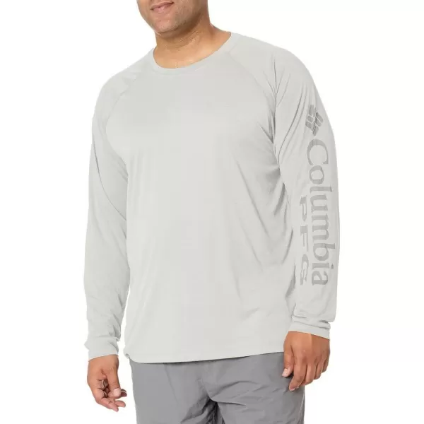 Columbia Mens Terminal Tackle Long Sleeve Shirt Wicking MaterialWhite HeatherCool Grey Logo