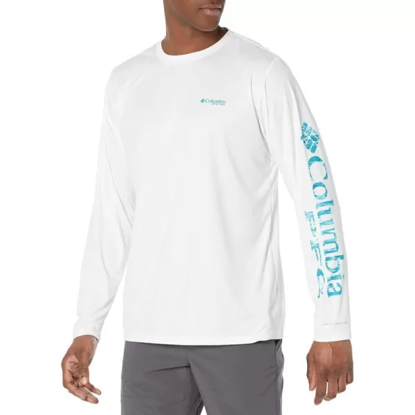 Columbia Mens Terminal Tackle Long Sleeve Shirt Wicking MaterialWhiteOcean Teal Ripples