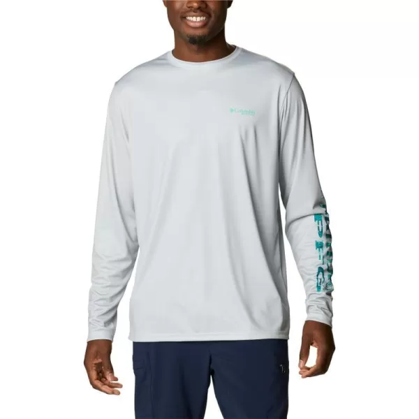 Columbia Mens Terminal Tackle PFG Sleeve LS ShirtCool GreyElectric Turquoise Realtree Horizon