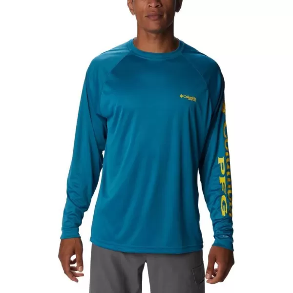 Columbia Mens Terminal Tackle PFG Sleeve LS ShirtDeep MarineLaser Lemon Logo