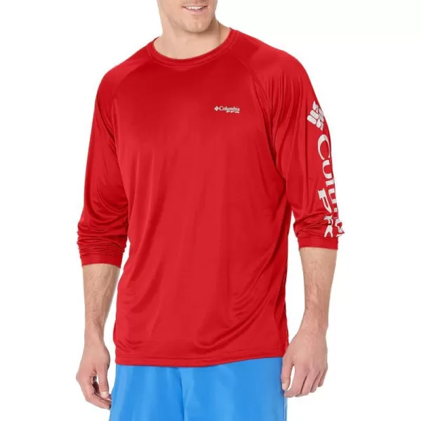 Columbia Mens Terminal Tackle PFG Sleeve LS ShirtRed SparkWhite Logo