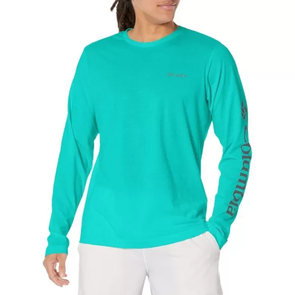 Columbia Mens Thistletown Hills Long Sleeve Logo TeeBright Aqua