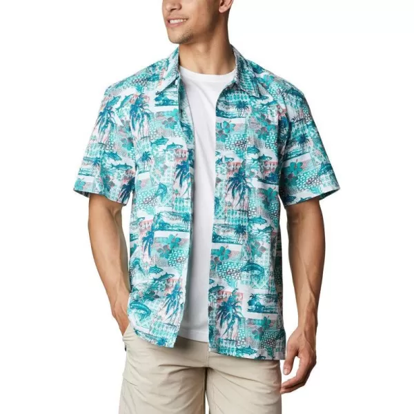 Columbia Mens Trollers Best Short Sleeve ShirtBright Aqua Polynesian Print