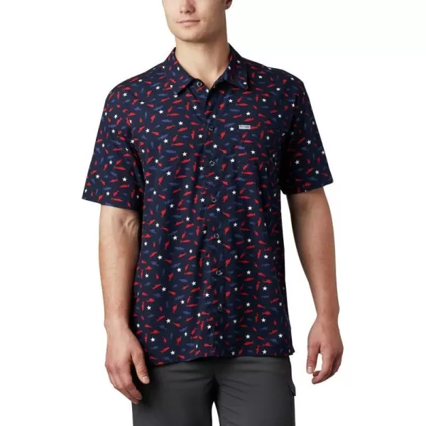 Columbia Mens Trollers Best Short Sleeve ShirtCollegiate Navy Americana Print