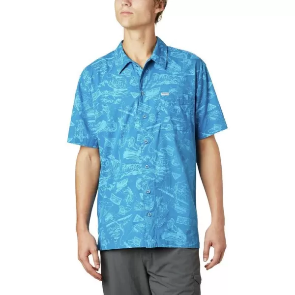 Columbia Mens Trollers Best Short Sleeve ShirtDark Pool Freshwater Roots Print