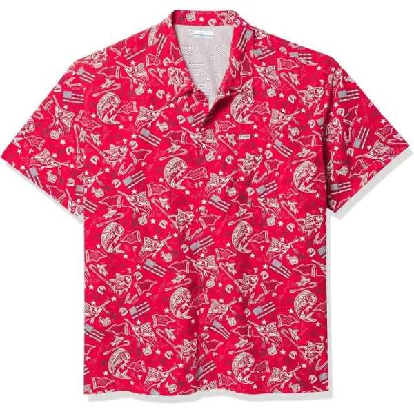 Columbia Mens Trollers Best Short Sleeve ShirtRed Spark Americana Fishing Print