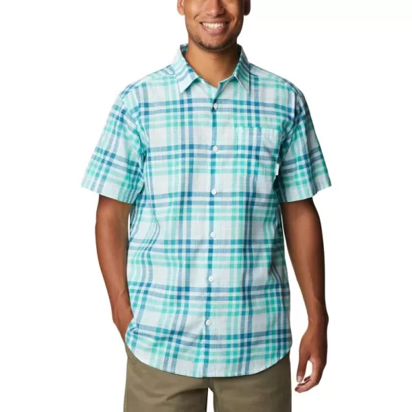 Columbia Mens Under Exposure Yarn Dye Short Sleeve ShirtElectric Turquoise Madras Gingham