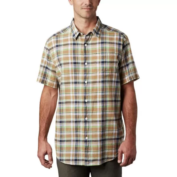 Columbia Mens Under Exposure Yarn Dye Short Sleeve ShirtGreen Boa Multi Plaid