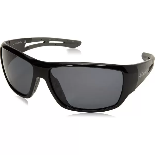 Columbia Mens Utilizer Wrap SunglassesShiny Black WGrey Rubber Polarized