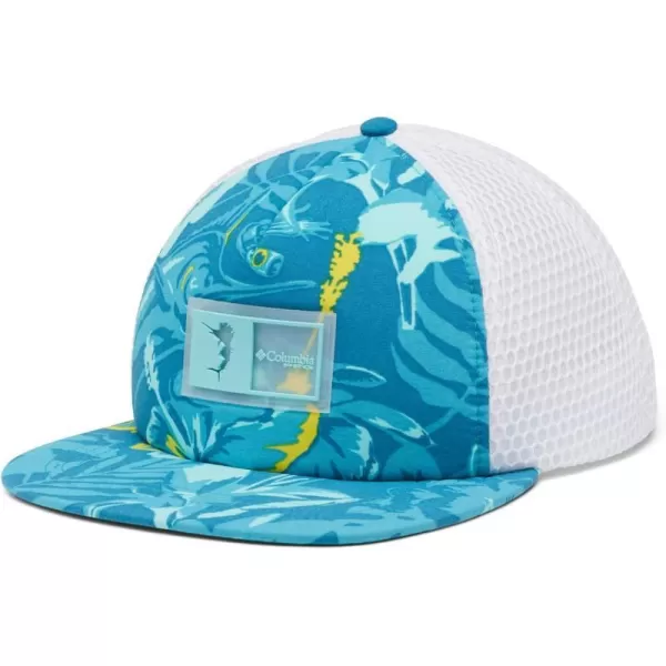 Columbia PFG Floating Flat Brim Snap BackDeep MarineMarlin Tropic Print