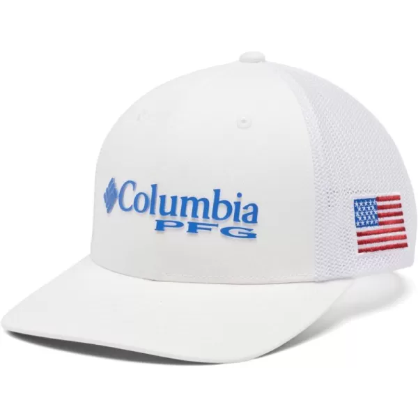 Columbia PFG Logo Mesh Ball CapWhiteVivid BlueUsa Flag