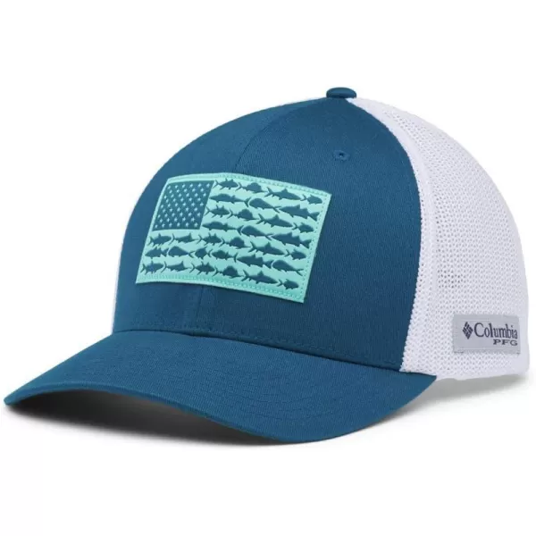 Columbia PFG Mesh Canada Fish Flag StretchFit HatAegean BlueWhiteUs Fish Flag