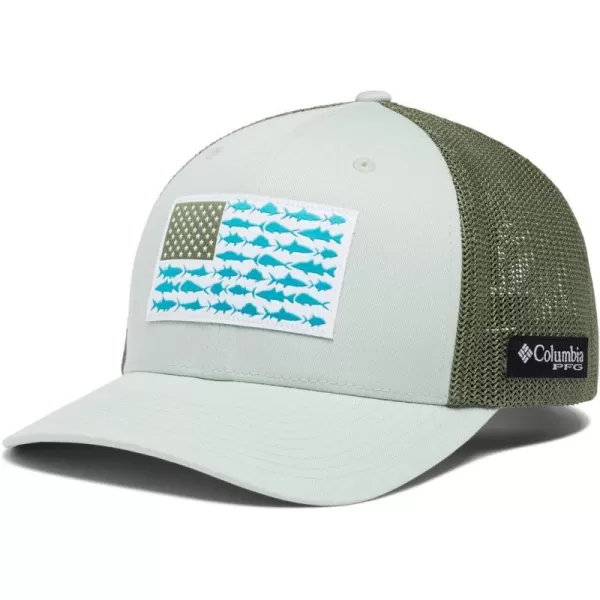 Columbia PFG Mesh Canada Fish Flag StretchFit HatCool GreenMosstoneUs Fish Flag