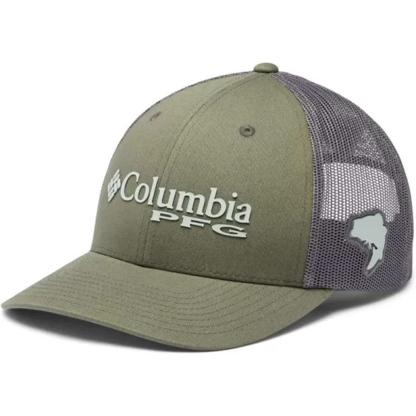 Columbia PFG Mesh Canada Fish Flag StretchFit HatCypressCool GreenBass