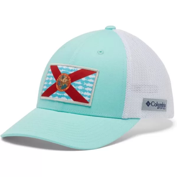 Columbia PFG Mesh Canada Fish Flag StretchFit HatGulf StreamWhiteFl Fish Flag