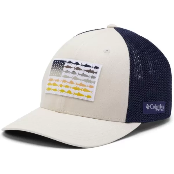 Columbia PFG Mesh Canada Fish Flag StretchFit HatStone  Collegiate Navy  Fade Fish Flag