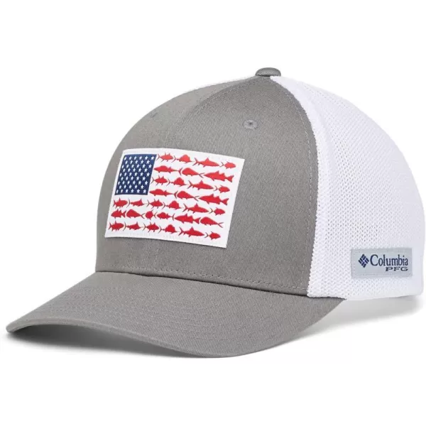 Columbia PFG Mesh Canada Fish Flag StretchFit HatTitaniumWhite