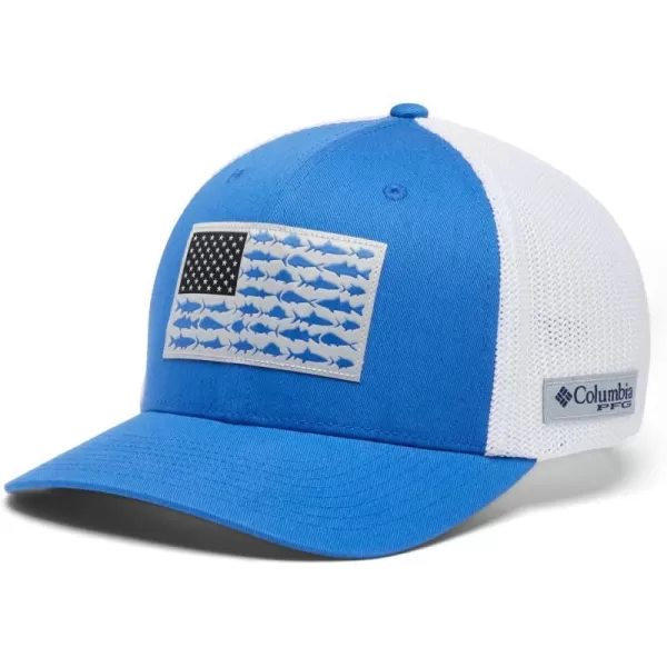 Columbia PFG Mesh Canada Fish Flag StretchFit HatVivid BlueWhiteUS Fish Flag