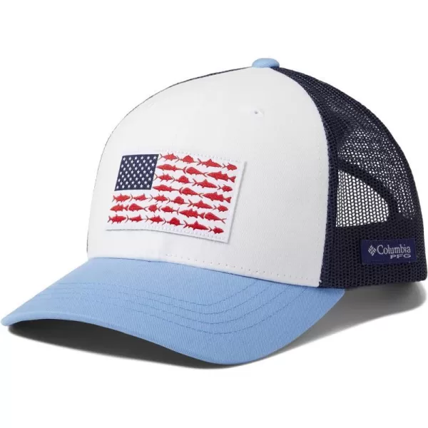 Columbia Unisex Kids PFG Fish Flag Snap BackWhiteAgate BlueCollegiate Blue