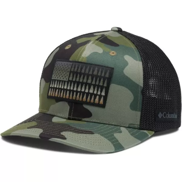 Columbia UnisexAdult Tree Flag Mesh Ball Cap  High CrownStone Green Mod Camo