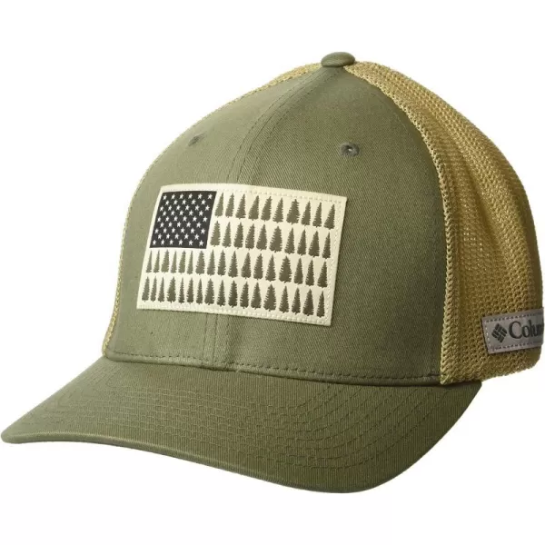 Columbia UnisexAdult Tree Flag Mesh Ball Cap  High CrownStone GreenAncient Fossil