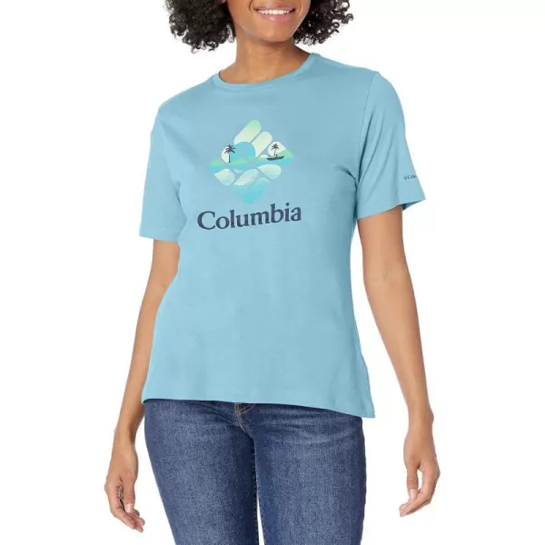 Columbia Womens Bluebird Day Relaxed Crew NeckVista Blue HeatherCsc Stacked Halftone