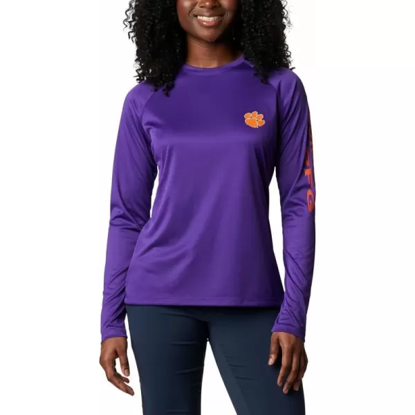 Columbia Womens CLG Tidal Tee Ls ShirtClemson Tigers Cle  Vivid Purple Spark Orange