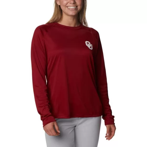 Columbia Womens CLG Tidal Tee Ls ShirtOklahoma Sooners Ok  Red Velvet White