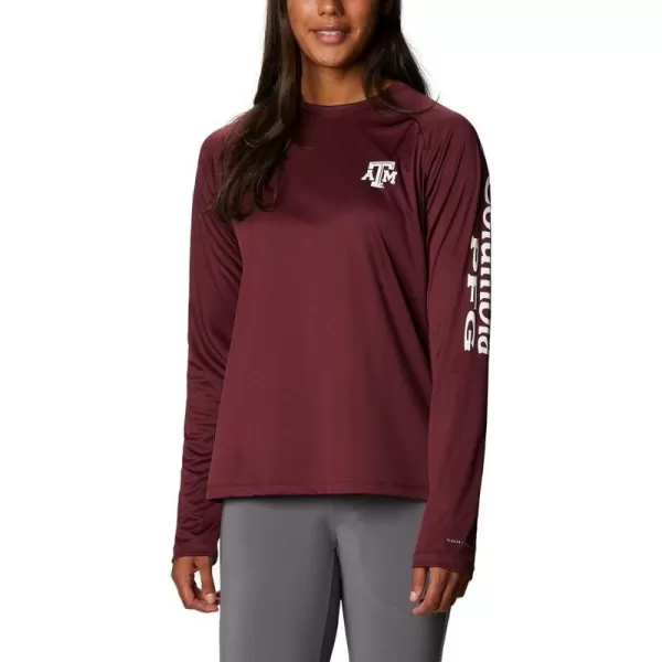 Columbia Womens CLG Tidal Tee Ls ShirtTexas AampM Aggies Tam  Deep Maroon White