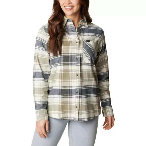 Columbia Womens Calico Basin Flannel Long Sleeve ShirtStone Green Dimensional Buffalo