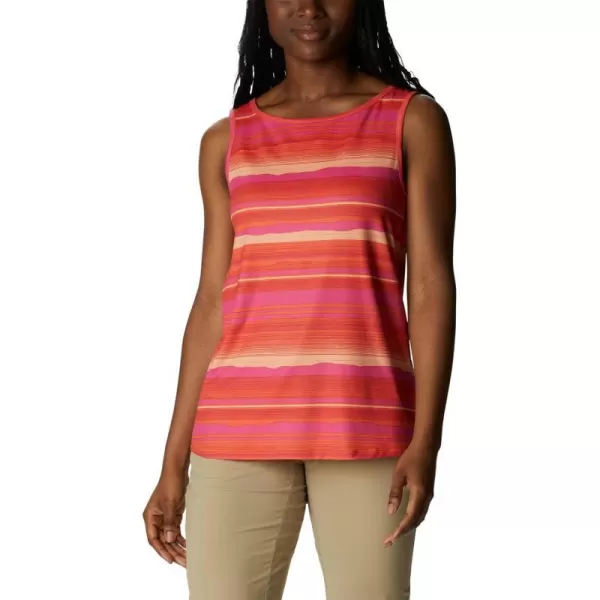 Columbia Womens Columbia Womens Chill River Tank Top Moisture Wicking Sun ProtectionSunset OrangeHorizons Stripe