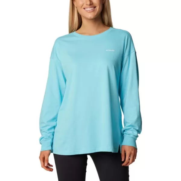 Columbia Womens North Cascades Branded Long Sleeve CrewAquamarineVarsity Arch