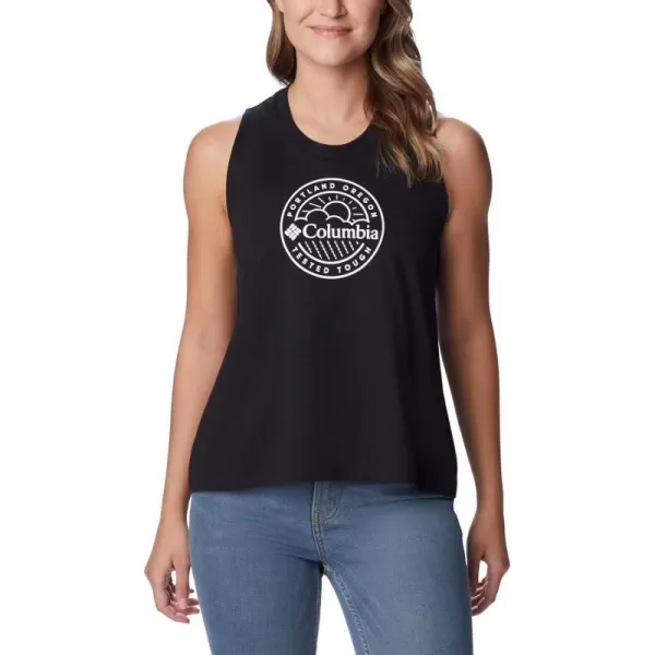 Columbia Womens North Cascades TankBlackPdx Tested Tough Graphic