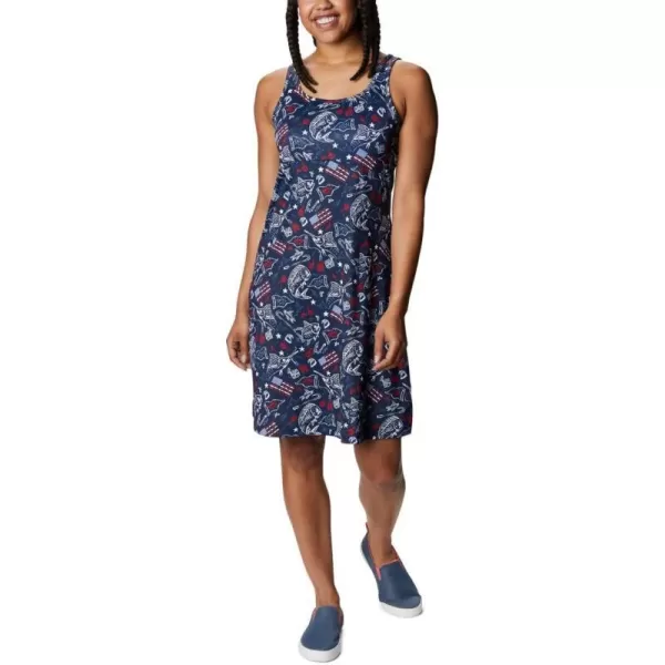 Columbia Womens PFG Freezer III DressCollegiate Navy Americana Fishing Print