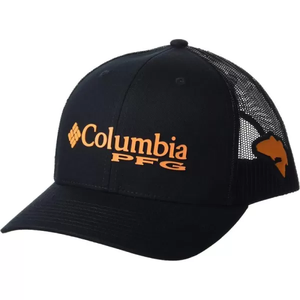 Columbia Womens PFG Logo Mesh Ball CapHigh CrownBlackOrange Blast