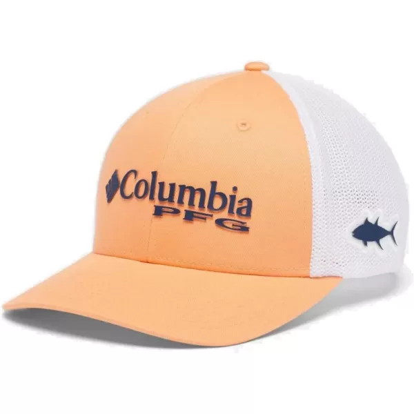 Columbia Womens PFG Logo Mesh Ball CapHigh CrownBright NectarWhite