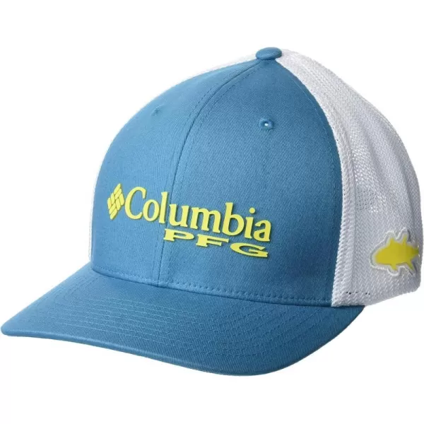 Columbia Womens PFG Logo Mesh Ball CapHigh CrownDeep MarineLaser Lemon