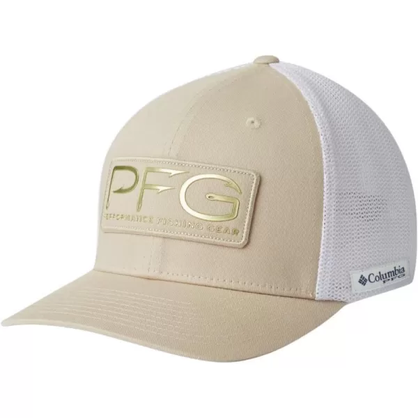 Columbia Womens PFG Logo Mesh Ball CapHigh CrownFossilGold