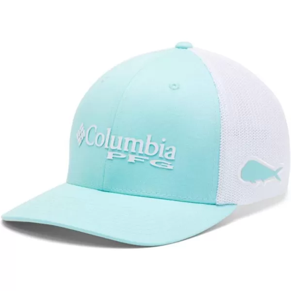 Columbia Womens PFG Logo Mesh Ball CapHigh CrownGulf Stream  White  Dorado