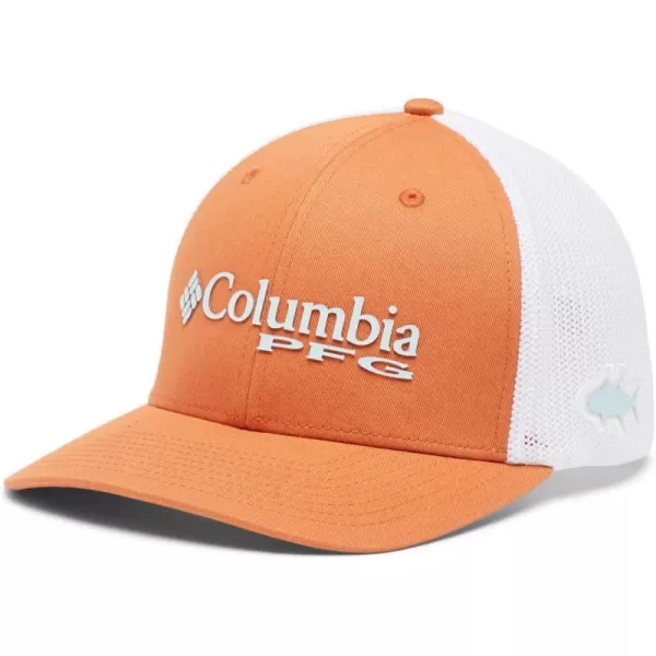 Columbia Womens PFG Logo Mesh Ball CapHigh CrownIsland OrangeSpring Blue