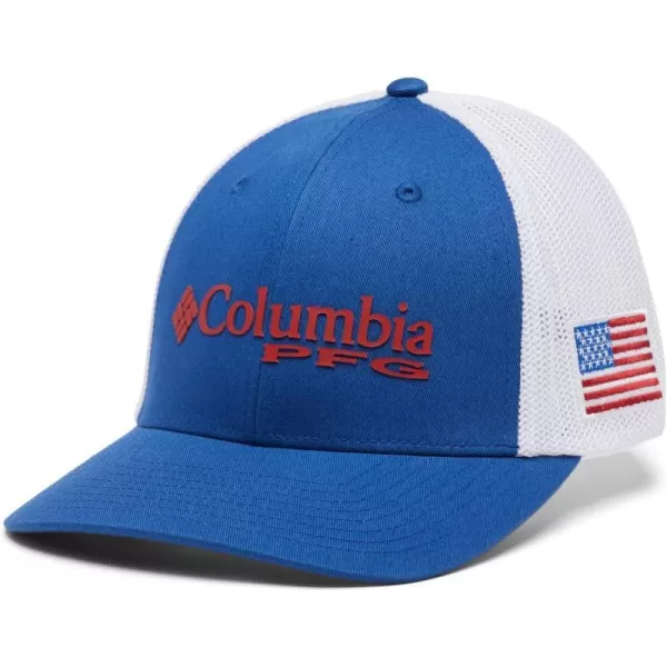 Columbia Womens PFG Logo Mesh Ball CapHigh CrownMountain BlueUs Flag