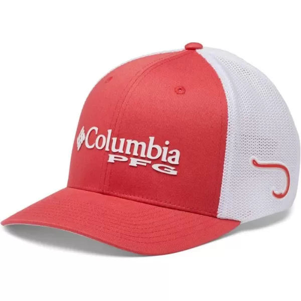 Columbia Womens PFG Logo Mesh Ball CapHigh CrownRed Hibiscus  White  Hook