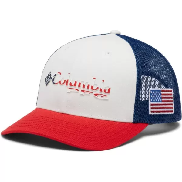 Columbia Womens PFG Logo Mesh Ball CapHigh CrownRed Spark  Us Flag