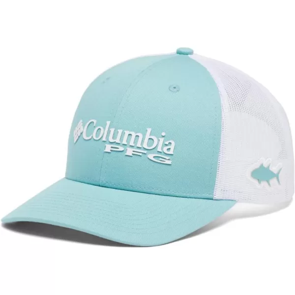 Columbia Womens PFG Logo Mesh Ball CapHigh CrownSea WaveWhite