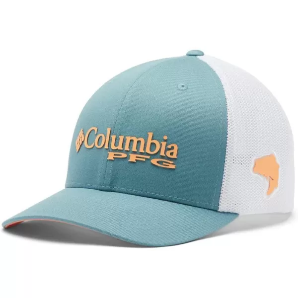 Columbia Womens PFG Logo Mesh Ball CapHigh CrownStormBright NectarBass