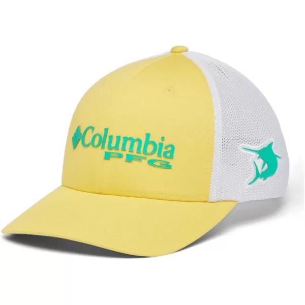 Columbia Womens PFG Logo Mesh Ball CapHigh CrownSun Glow  Electric Turquoise  Marlin