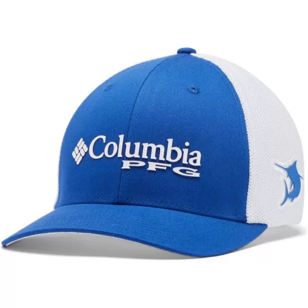 Columbia Womens PFG Logo Mesh Ball CapHigh CrownTanzanite  White  Marlin