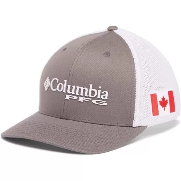 Columbia Womens PFG Logo Mesh Ball CapHigh CrownTitanium  Canada Flag